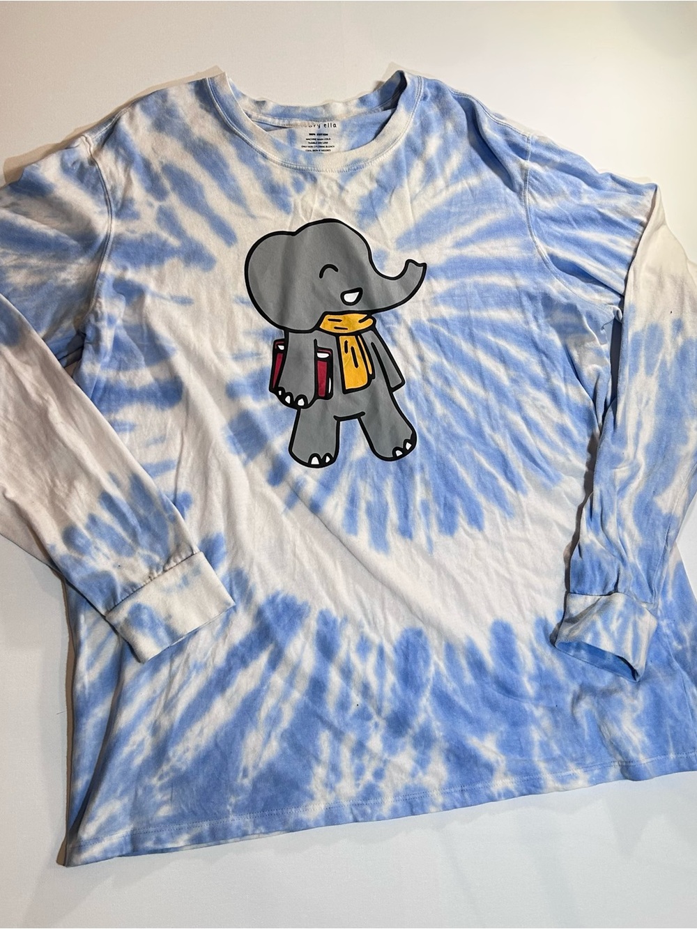 Ivory Ella L Elephant Books Tie Dye Long Sleeve Shirt Blue White Unisex Cotton